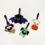 halloween pug ornaments witch, bat, frankenpug & pugolantern