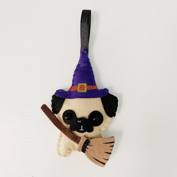 halloween pug ornaments witch, bat, frankenpug & pugolantern