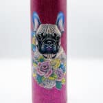 hot pink glitter french bulldog with flowers tumbler