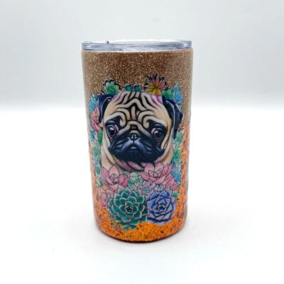 Pug With Succulents Copper & Gold Glitter Stainless Steel Coffee Mug